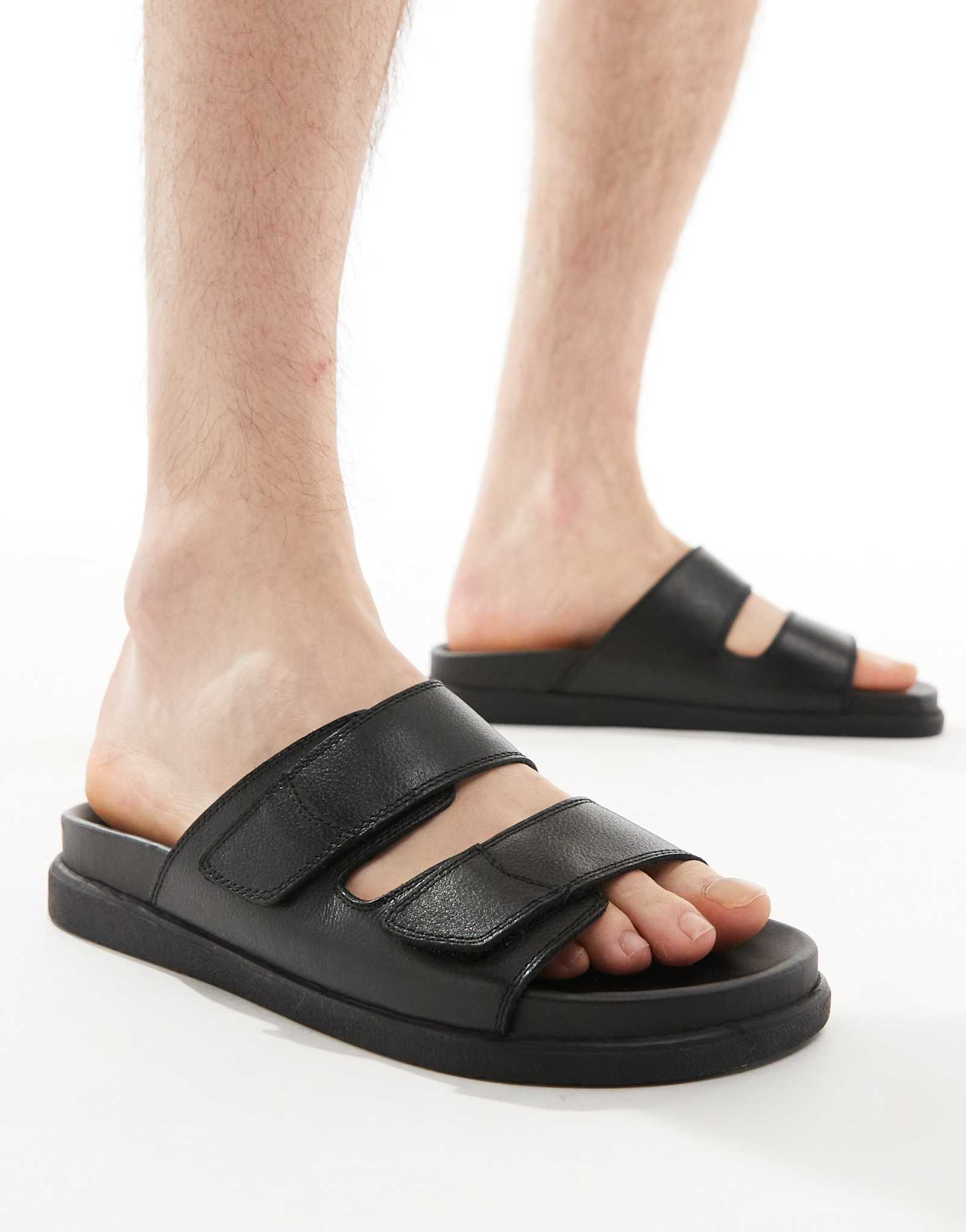 босоножки schuh Sergio с двойным ремешком из черной кожи