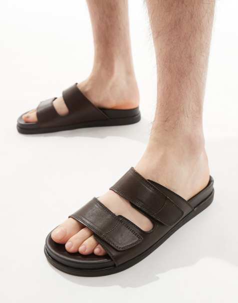 schuh Sergio double strap sandals in brown leather - view 1