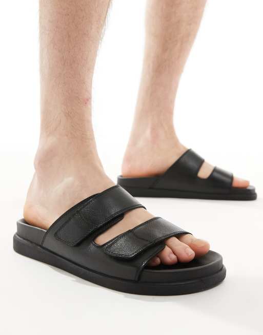 schuh - Sergio - Leren sandalen met dubbele bandjes in zwart