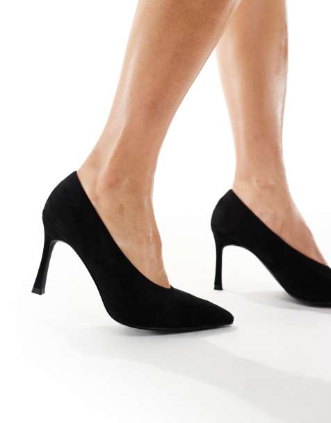 schuh Shy high vamp court shoe in velvet black - view 1