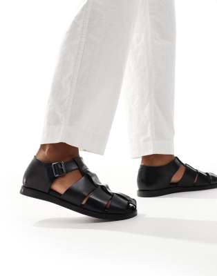 schuh Sirius fisherman sandals in black leather - view 1