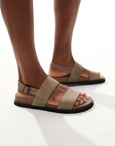 schuh Sol double strap footbed sandals in taupe suede - view 1
