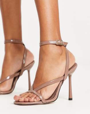 Schuh Sophine strappy heeled sandals in high gloss taupe-Brown