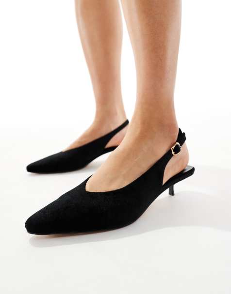 Schuh Soraya kitten heel slingback shoes in black velvet - view 1