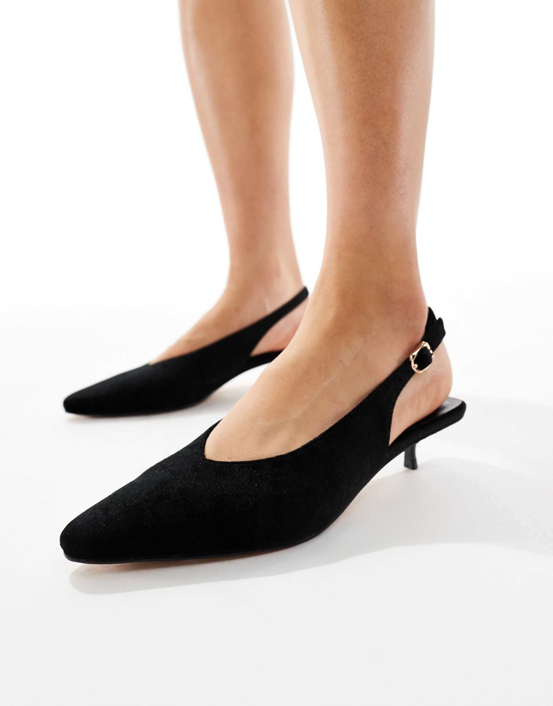 schuh soraya kitten heel slingback shoes in black velvet