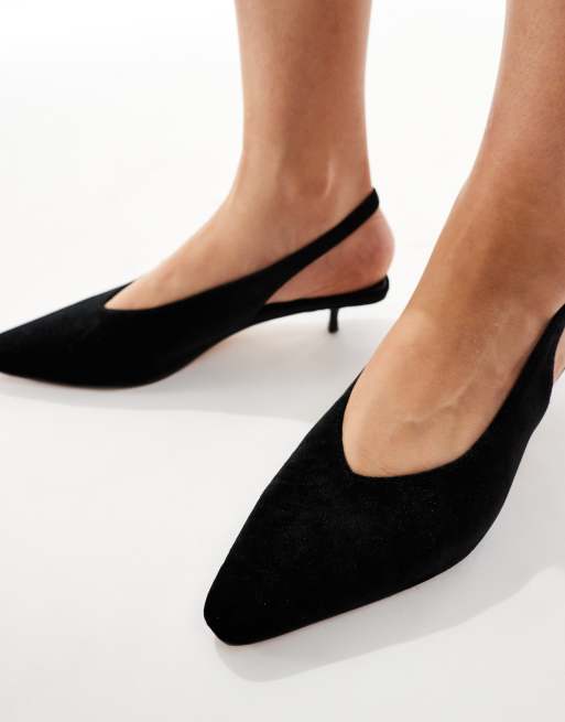 Schuh Soraya kitten heel slingback shoes in black velvet, 3 of 4