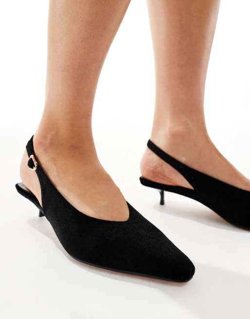 Schuh Soraya kitten heel slingback shoes in black velvet, 4 of 4