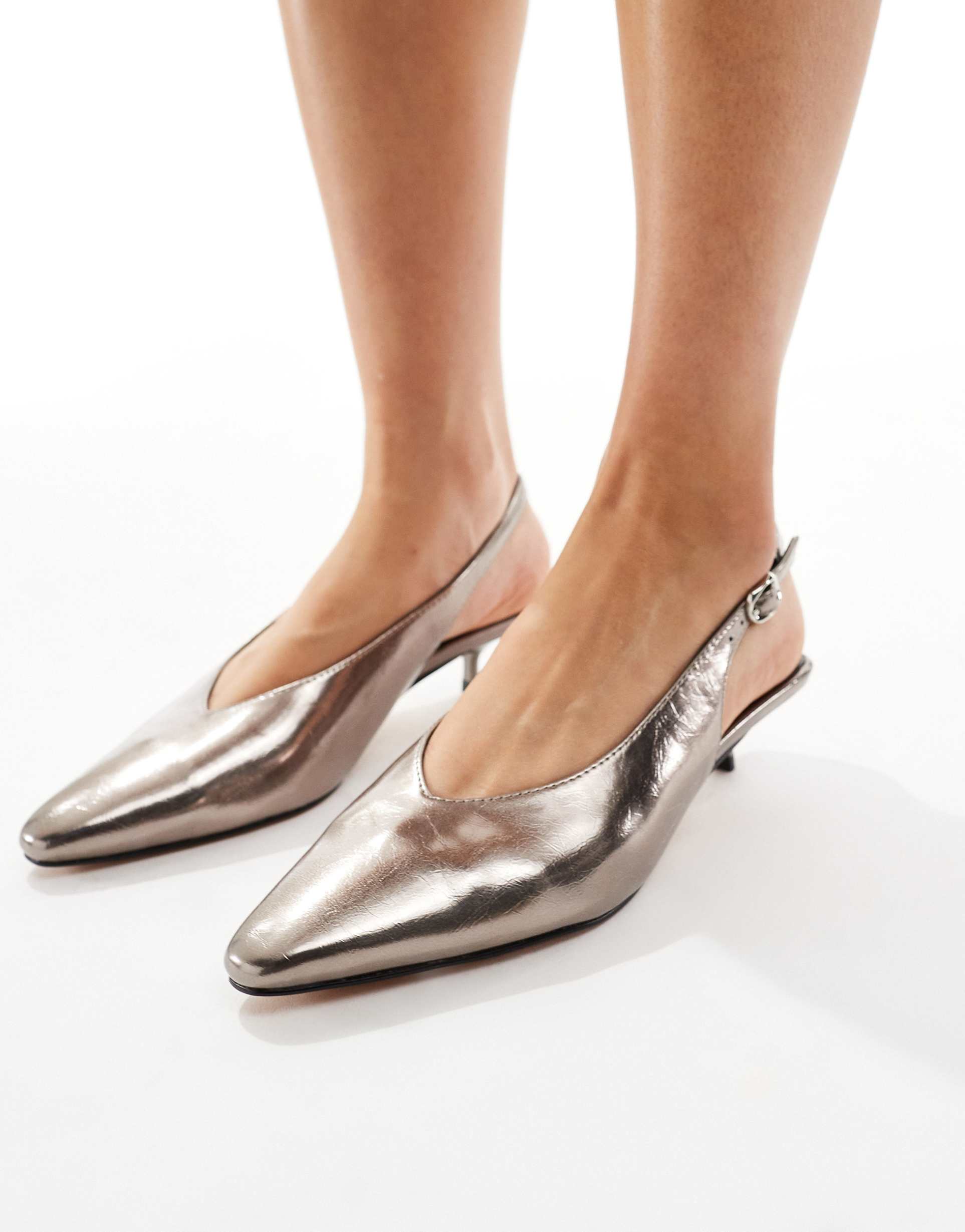 schuh soraya kitten heel slingback shoes in pewter