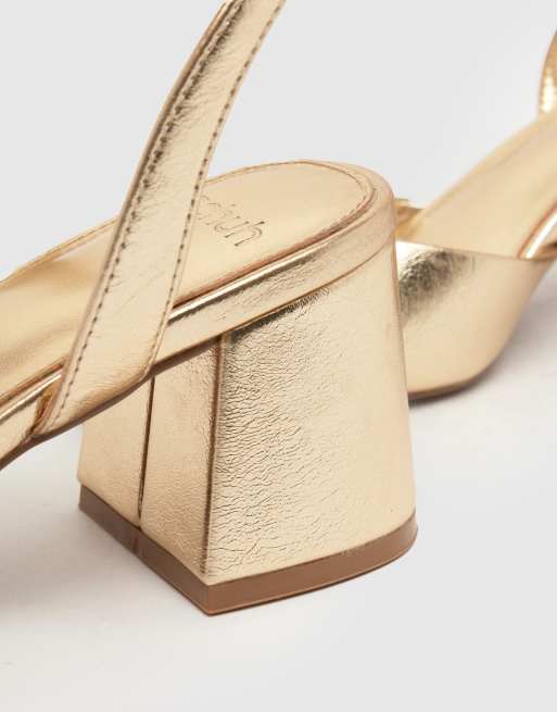 Schuh South block heeled sandal in gold, 3 of 4