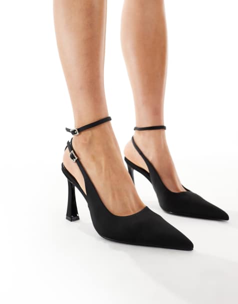 schuh Sunday heeled pumps in black satin - view 1