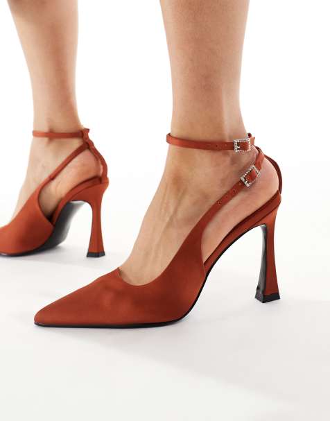Schuh Sunday heeled pumps in orange satin - view 1