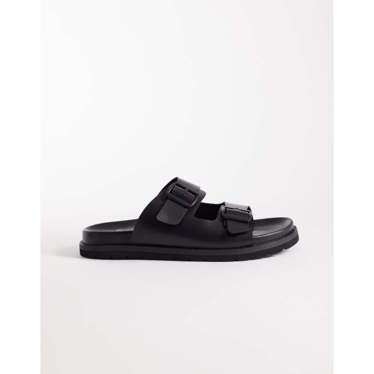 Schuh Swift double buckle sandals in black leather | ASOS