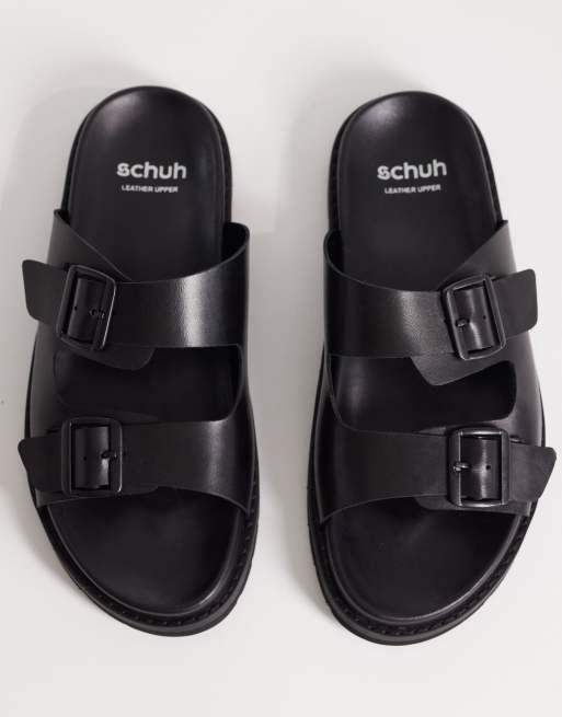 Schuh Swift double buckle sandals in black leather, 2 of 4