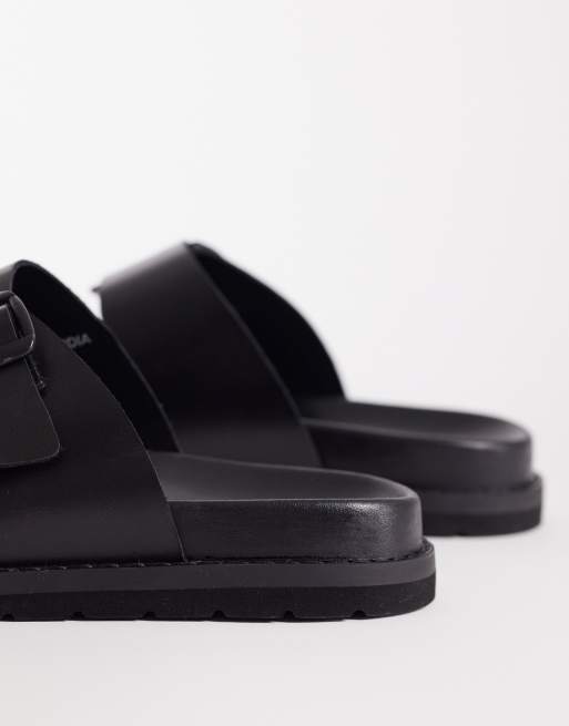 Schuh Swift double buckle sandals in black leather, 3 of 4