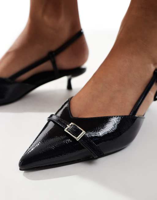 schuh - Sybill - Slingback-schoenen met kitten hak in marineblauw lakleer, 3 van 4