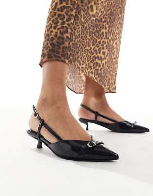 Schuh - Sybill - Slingback-Schuhe in marineblauer Lackoptik mit Kitten-Absatz
