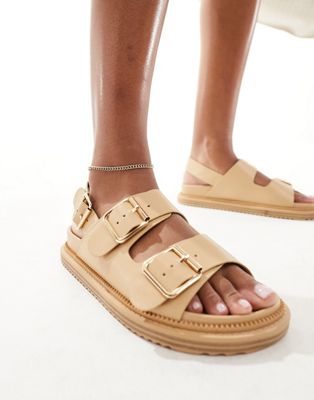 schuh Talbot double buckle sandals in ecru-White