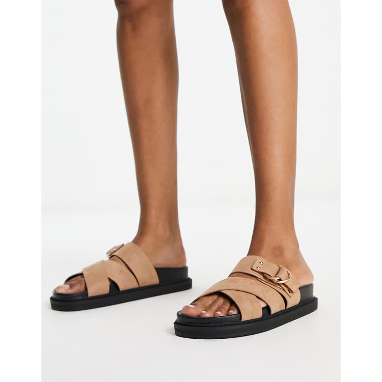 schuh Tamara cross strap flat sandals in tan ASOS