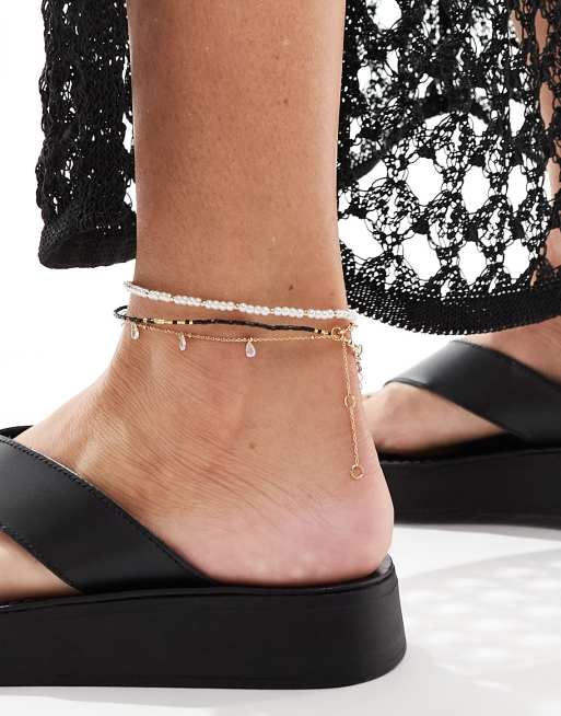 schuh – Tanisha – Svarta flip flops i läder med flatform-sula, 4 av 4