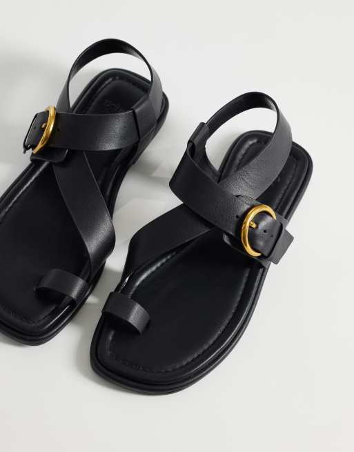 schuh - Tanvi - Sorte sandaler i læder med tårem og ankelrem samt spændedetalje, 3 af 4