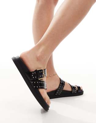 Schuh Tarha Studded Footbed Toe Thong Sandals In Black