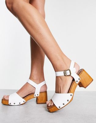 schuh Tawny leather two part clog sandals in white