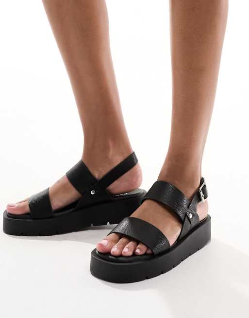 schuh – Tayla – Czarne sandały z dwoma paskami i paskiem za piętą