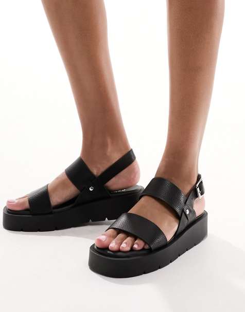 schuh Tayla double strap sling back sandals in black - view 1