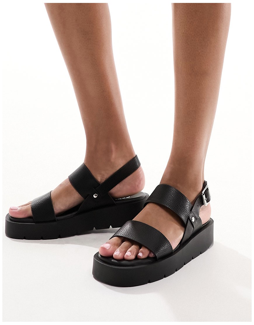 schuh Tayla double strap sling back sandals in black