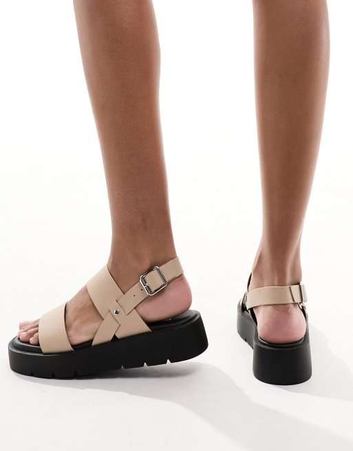 schuh Tayla Sandali color cammello con doppie fascette e cinturino posteriore ASOS