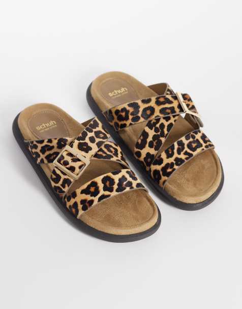 schuh Tear cross over flat sandal with buckle detail in animal pony - view 1