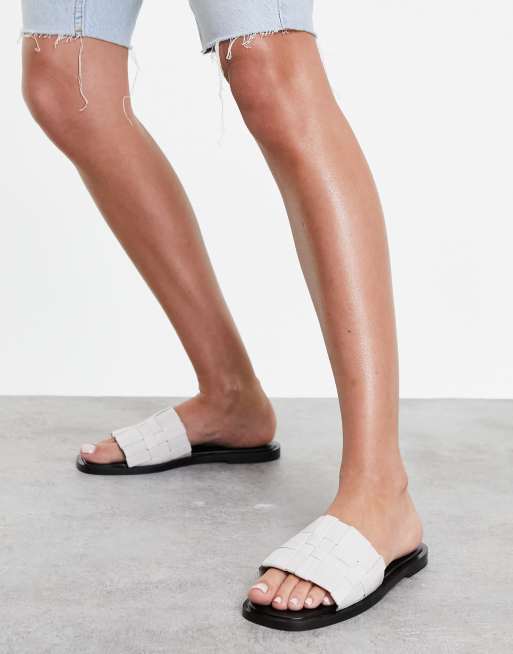 schuh Tease leather woven slide sandals in white ASOS