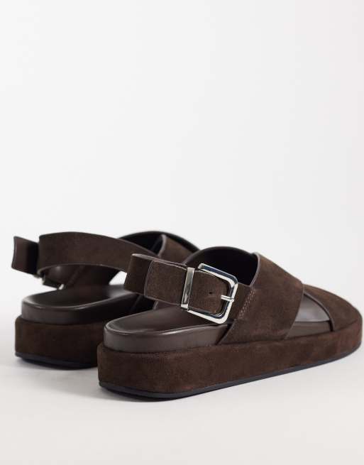 schuh - Tennessee - Sandales à brides croisées avec boucle et bride au talon - Daim marron, 4 de 4