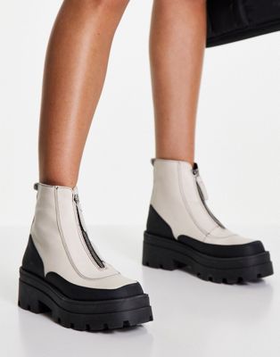 schuh The Edit Pyper leather chunky boots in ecru - ASOS Price Checker