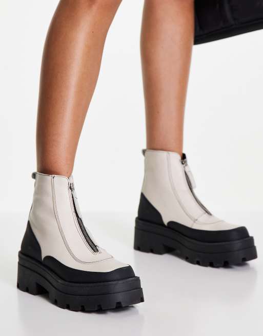 schuh - The Edit Pyper - Stivaletti in pelle écru con suola spessa