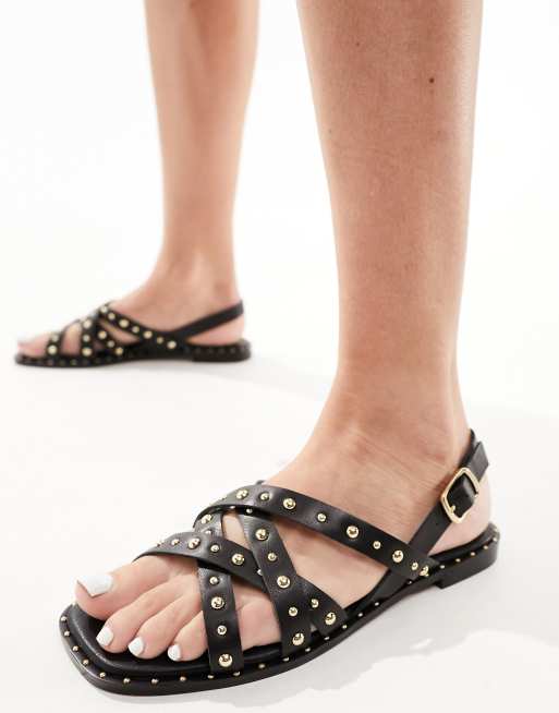 schuh - Thelma - Leren slingback-sandalen met studs in zwart