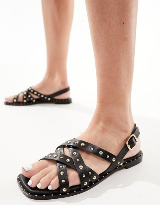 schuh Thelma slingback studded sandals in black leather | ASOS