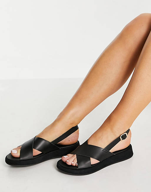 Women Flat Shoes/schuh Tiana sporty sandals in black leather 