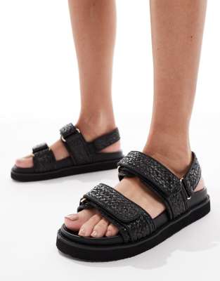 Schuh - Tiesha - Bast-Sandalen in Schwarz mit Fußbett