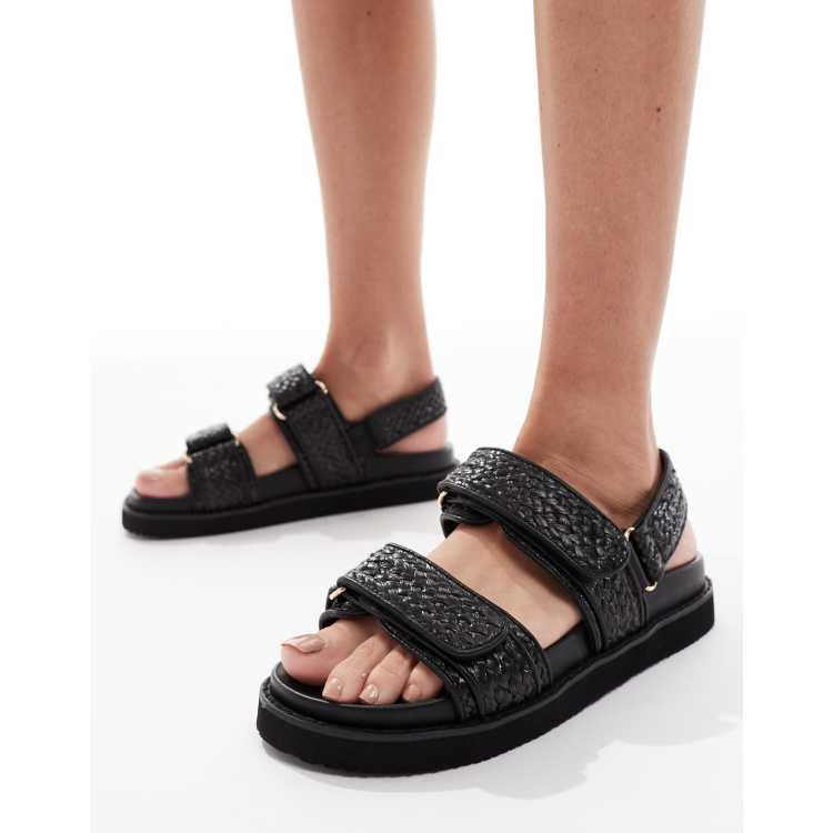 【関税&送料込】  Sandals Black schuh Tiesha footbed sandals in black raffia | ASOS