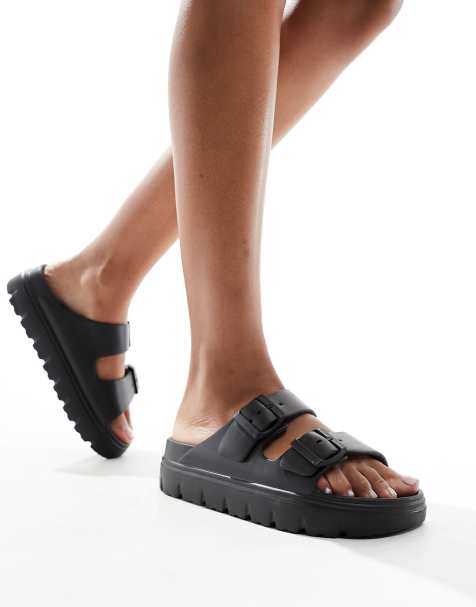 schuh Tilda double buckle slides in black - view 1