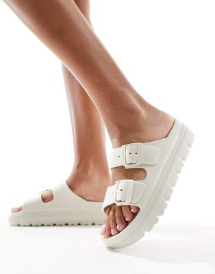 Schuh Tilda Double Buckle Slides In Ecru-white