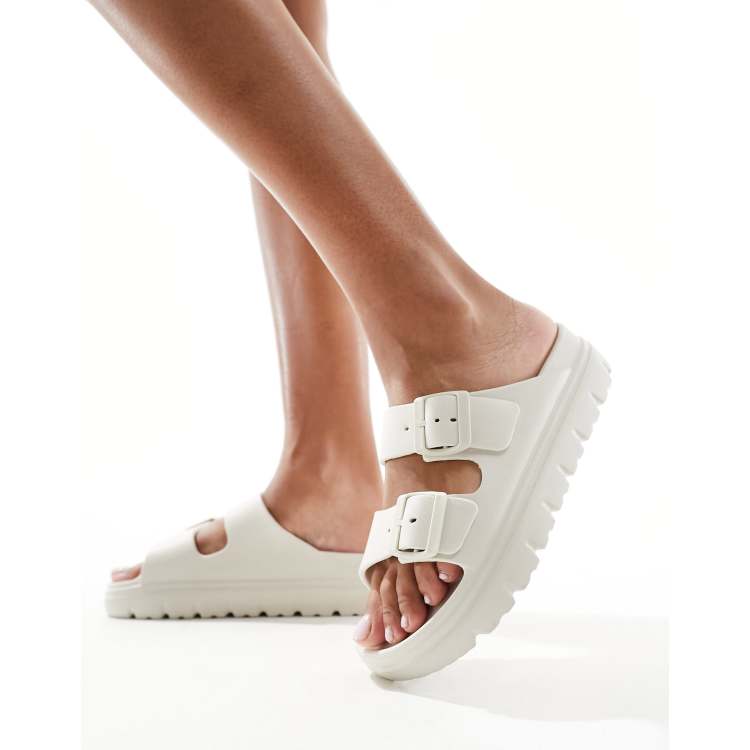 schuh Tilda double buckle slides in ecru ASOS
