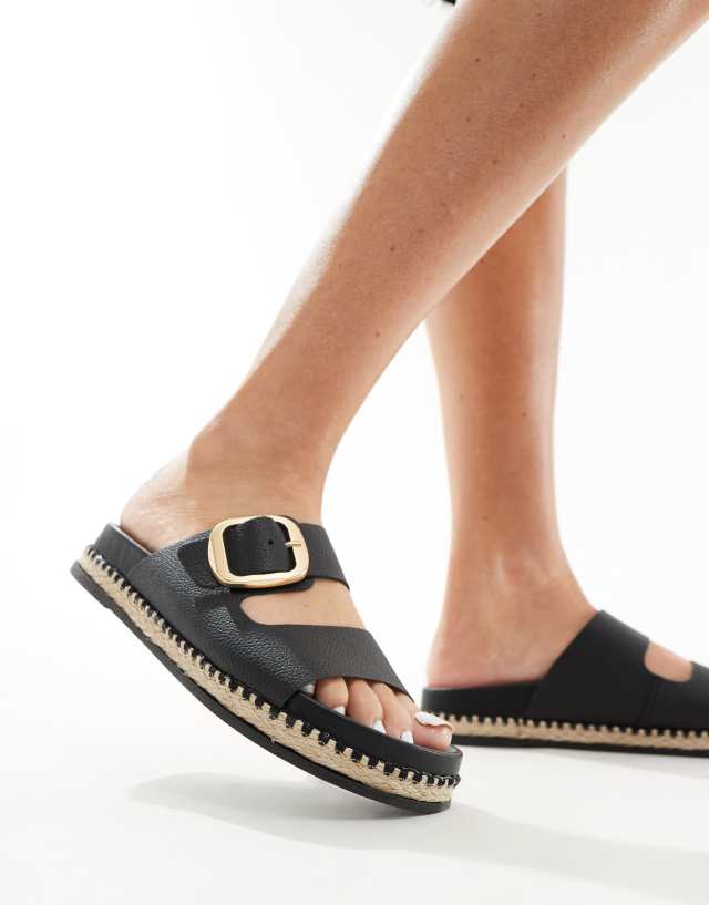 Schuh - tish double buckle espadrille slides in black leather