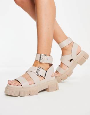 schuh - Toulouse - Sandalen mit extrem dicker, flacher Plateausohle in Drench-Beige-Neutral