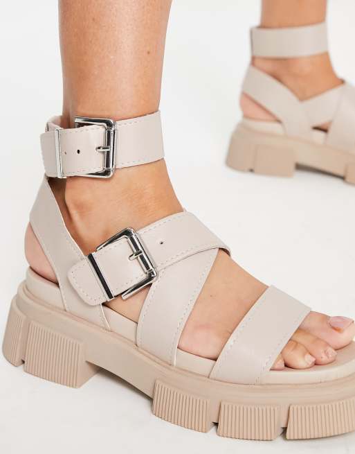 schuh – Toulouse – Sandalen mit extrem dicker, flacher Plateausohle in Drench-Beige, 2 von 4