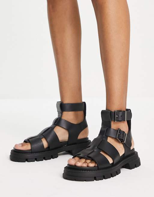 Chunky black cheap leather sandals