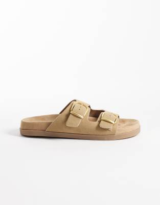 schuh - Trish - Sandales plates en suédine à double boucle - Taupe-Neutre