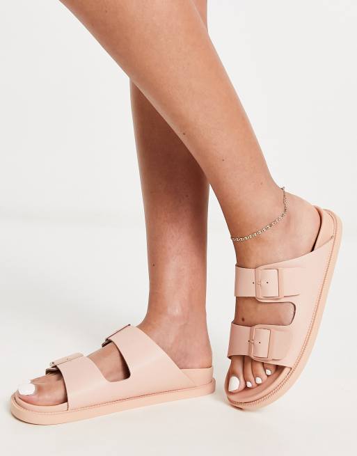 schuh double strap slides in beige | ASOS