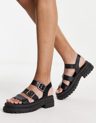 schuh Tyla chunky sandals in black leather - ASOS Price Checker
